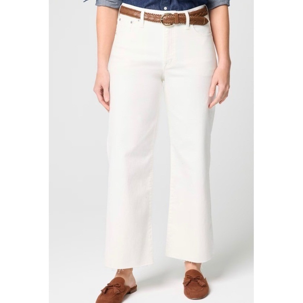 J.Crew Factory White Curvy Wide Leg Cropped Jeans Stretch 30 New Raw Hem